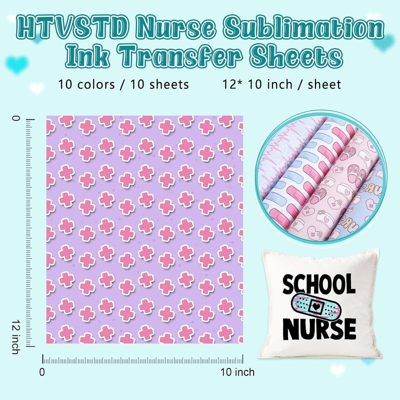 HTVSTD Nurse Sublimation Ink Transfer Sheets 10 Sheets 12'' x 10'' Nurse Life,Retro Healthcare, Medical Sublimation Paper Medicine Hospital Transfer Sheets for Mugs Tumblers DIY Transfer Paper - Image 2